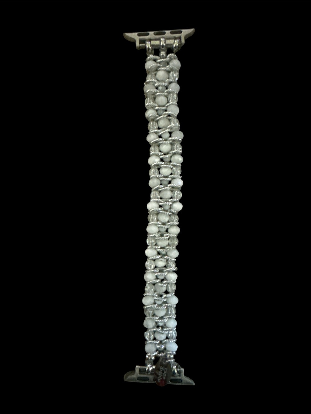 White and Silver Pearl Beaded Apple Watch Band. Fits 42-44mm and a large wrist